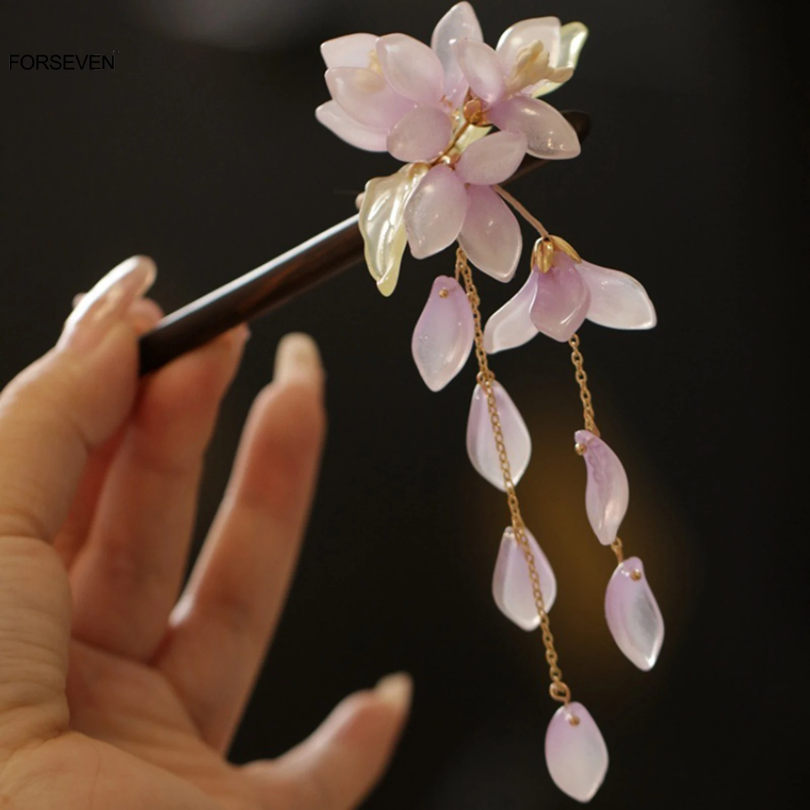 Wooden Hair Sticks Forks Purple Flower Hairpins Pendant Headdress Retro Chinese Chopsticks Style Hairpins Hair Jewelry for Women