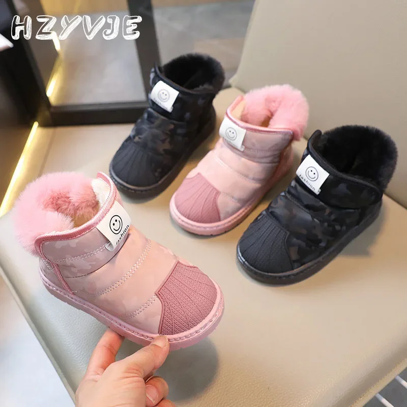 Children\'s Winter Warm Snow Boots Boys Cotton Shoes Plush Insulated and Thickened Girls Pink Boots Outdoor Non-slip Short Boots