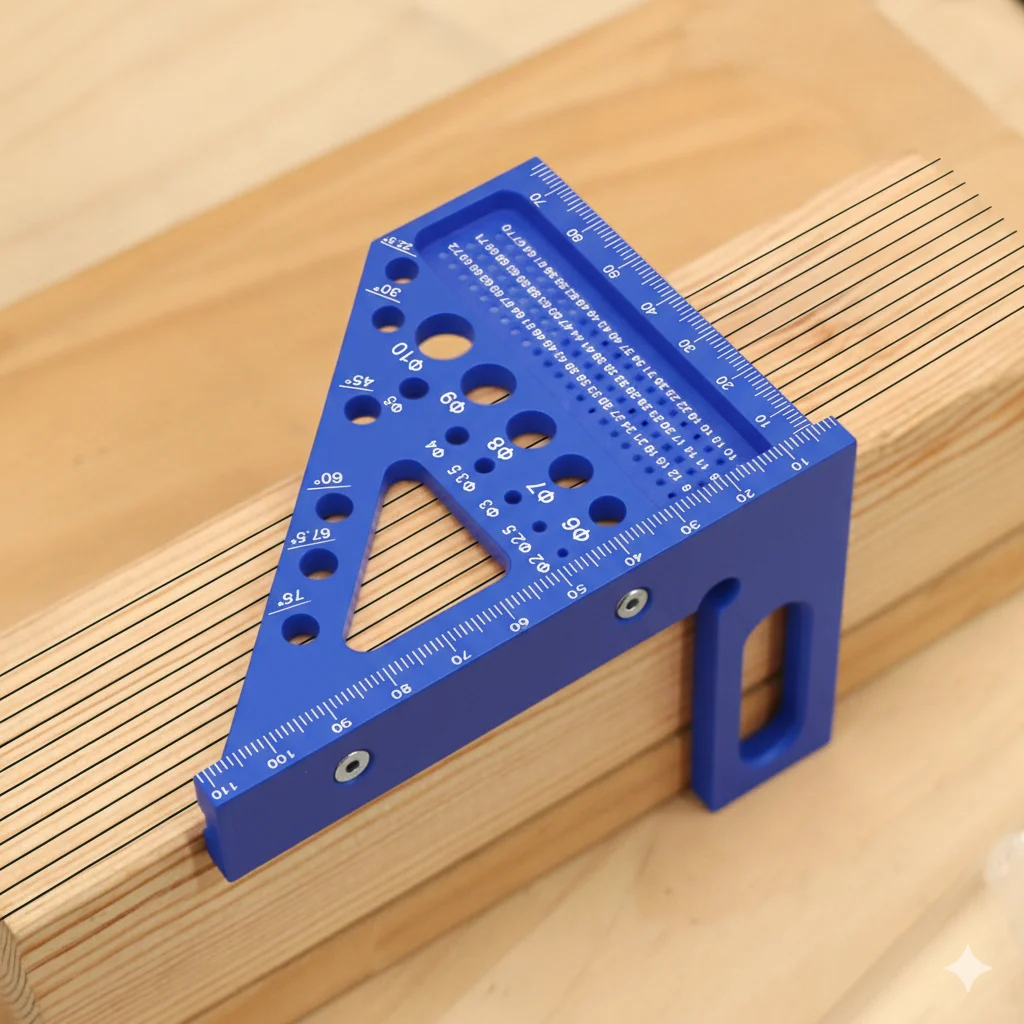 3D Multi-Angle Carpentry Square Protractor W/ Fast Angle Positioning Dowel Pin - 2 IN 1 Woodworking Measuring Ruler