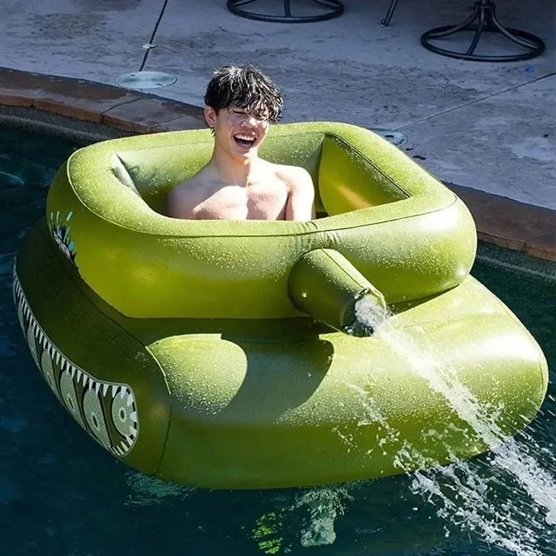 Anillo de natación con tanque inflable, rociador de agua, cama flotante para embarcaciones en la piscina
