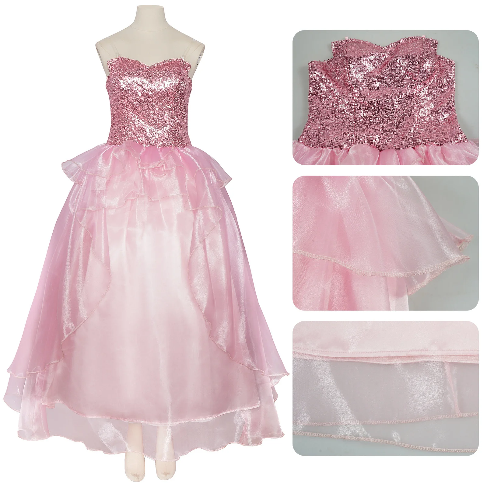 Glinda Cosplay Costume omen Pink Dress Roleplay Dresses Fantasy Outfit Halloween Christmas Suit Party