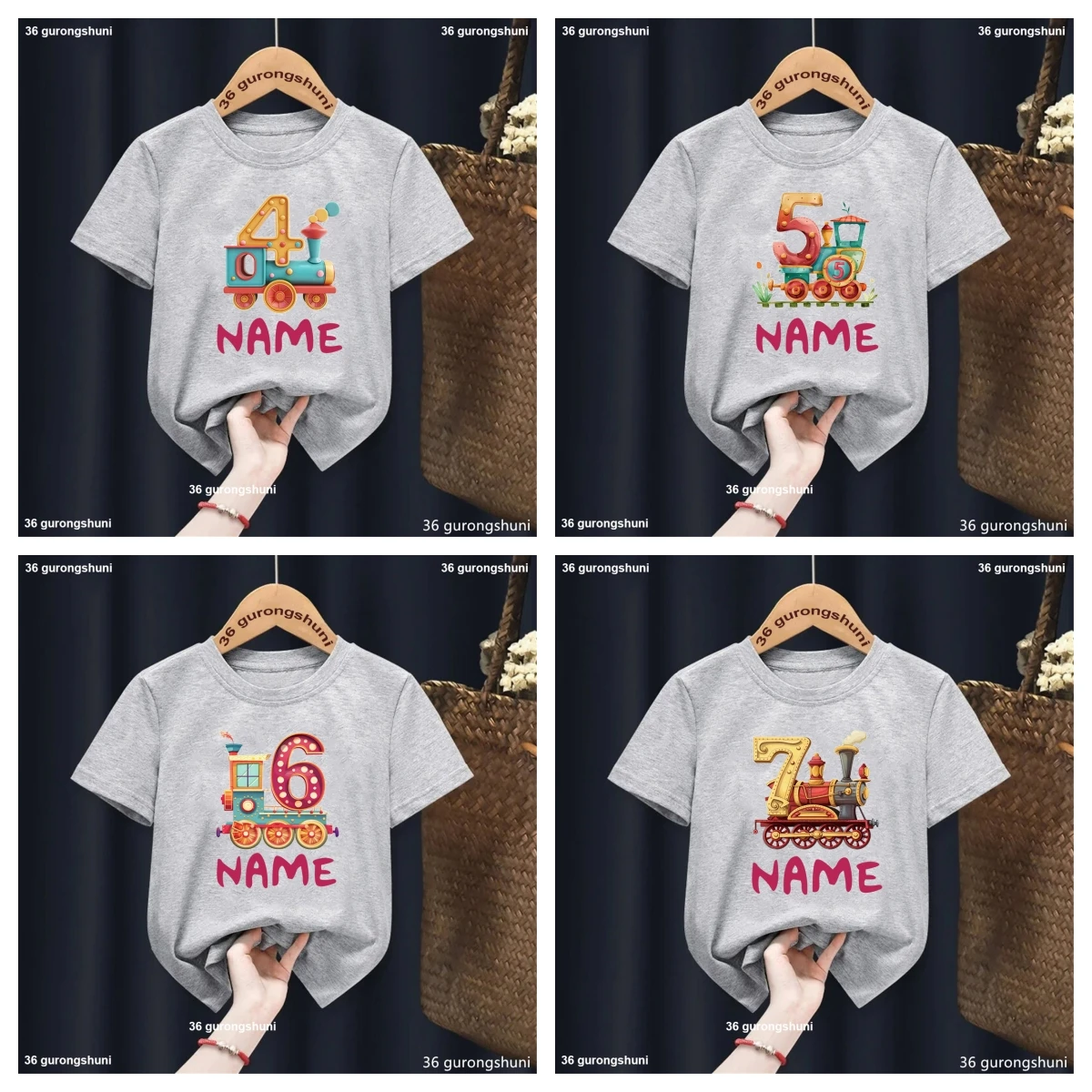 

Kids Cartoon Train Birthday Number Print Personalized Name T Shirt Kids Car Animal Birthday T Shirt Boy Girl Funny Gift T Shirt