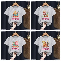Kids Cartoon Train Birthday Number Print Personalized Name T Shirt Kids Car Animal Birthday T Shirt Boy Girl Funny Gift T Shirt