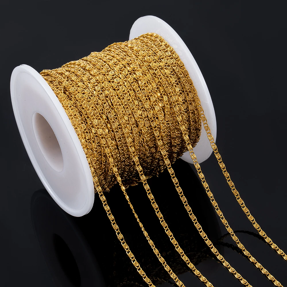 1Meter Stainless Steel Gold Color Paperclip Spiral Link Chain Necklace Bulk Chain DIY Handmade Bracelet Material Jewelry Making