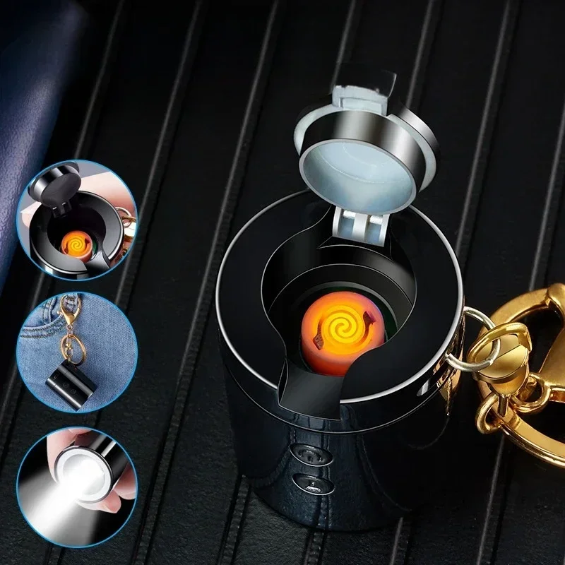 

Creative Multifunction Keychain Electric Lighter Portable Tungsten Wire Ignitioner USB Rechargeable Lighter with LED Flashlight