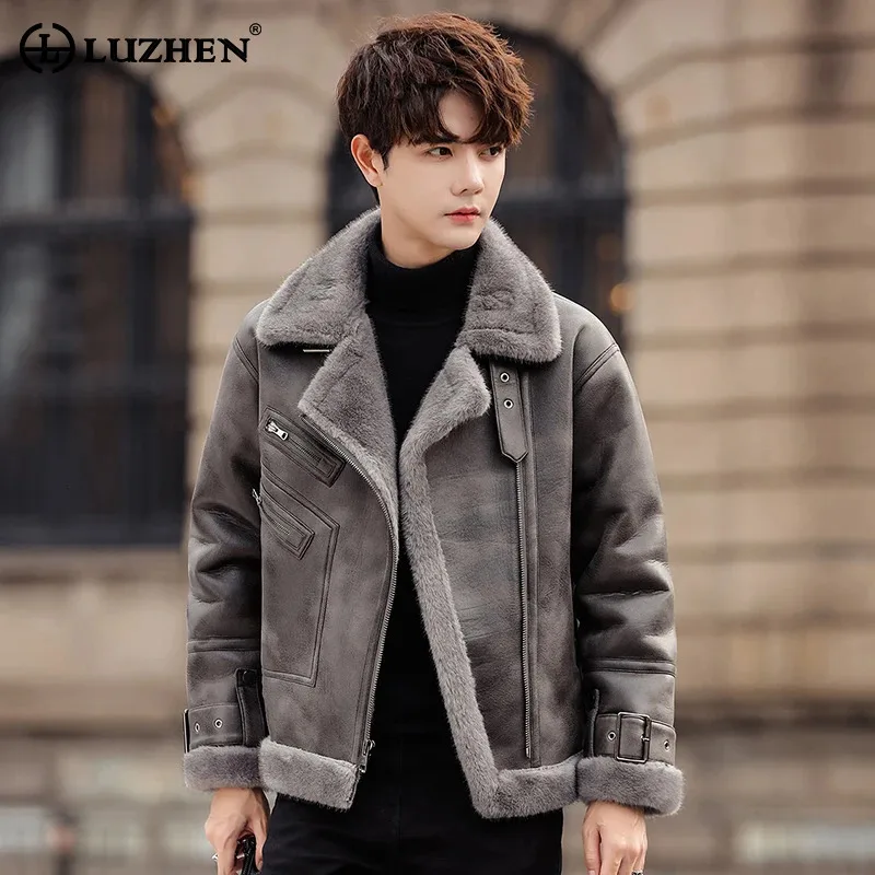 

LUZHEN Plush Thickened Imitation Fur Patchwork Leather Jacket Winter Men's Original Casual Fashion Handsome Niche Design JY4665
