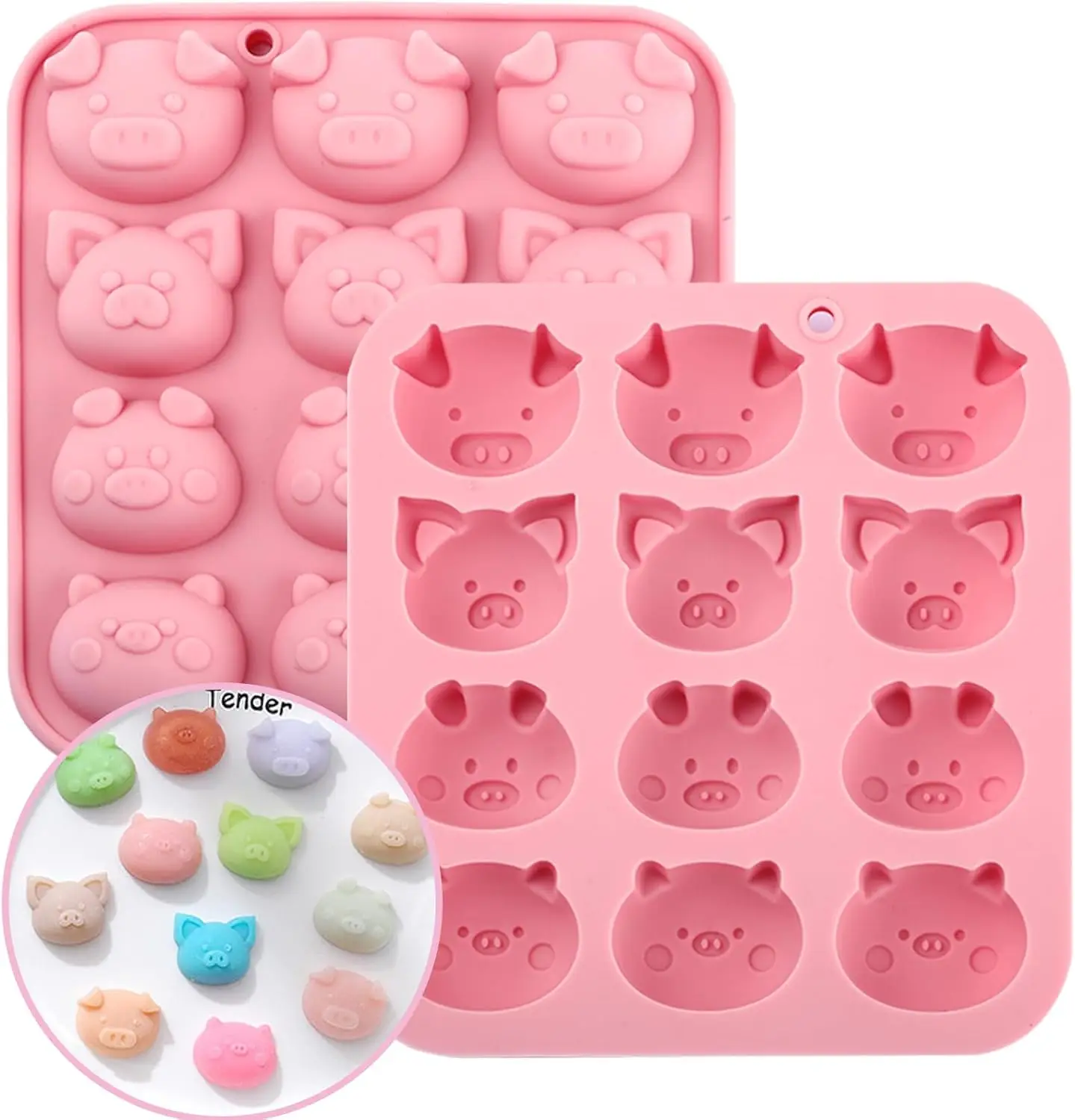 

12 Cavity Pig Head Silicone Molds for Chocolate Pig Face Candy Molds Silicone for Gummy, Jelly, Pudding Cake Decorating Tools