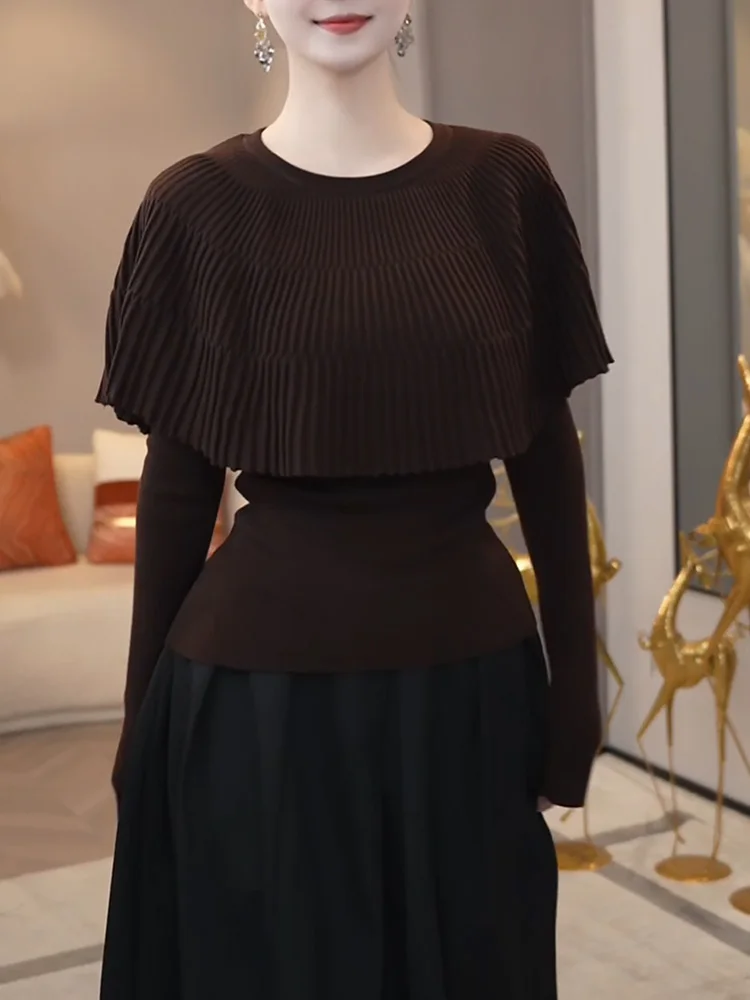 

Вязаный топ кофейного цвета с эффектом похудения, женская внутренняя одежда, модная универсальная модель больших размеров, осенняя новинка