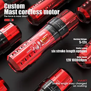 Mast Flip komplett tatueringsset trådlösa patroner tatueringsmaskin med 7 justerbara slag 2,64,0 mm 2 batterier nätaggregat 20 10 best sales Mast tattoo pen - №9
