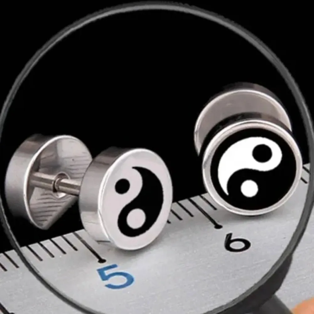 Yin Yang Dumbbell Studs Earring for Men Boy Stainless Steel  Tai Chi Gossip  Punk Cool Fashion Male Jewelry