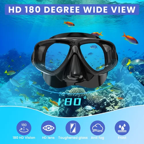 Imagen 2 del producto Máscara de buceo para miopía, conjunto de snorkel, gafas de natación para miopía, vidrio templado, parte superior seca, miopía,-1,0 a -9,0