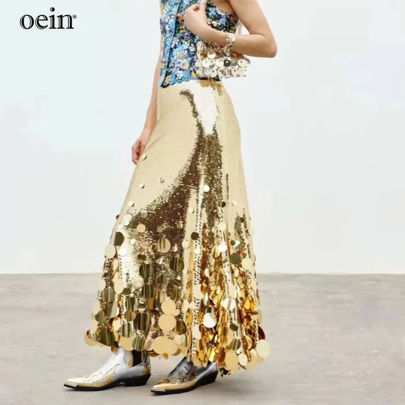 [oein]Luxury End Glittering Heavy Industry High Piece Half Length Skirt Evening Dress Party Long