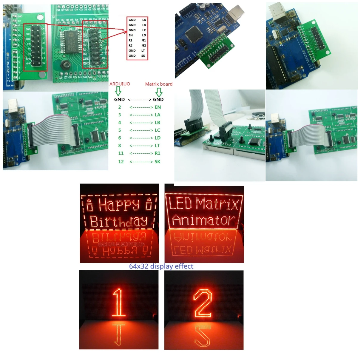 2.54MM Pin to HUB08 Adapter Board for Arduino UNO MEGA 64x32 Dot Matrix Display Shield Module Neon Sign Light DIY