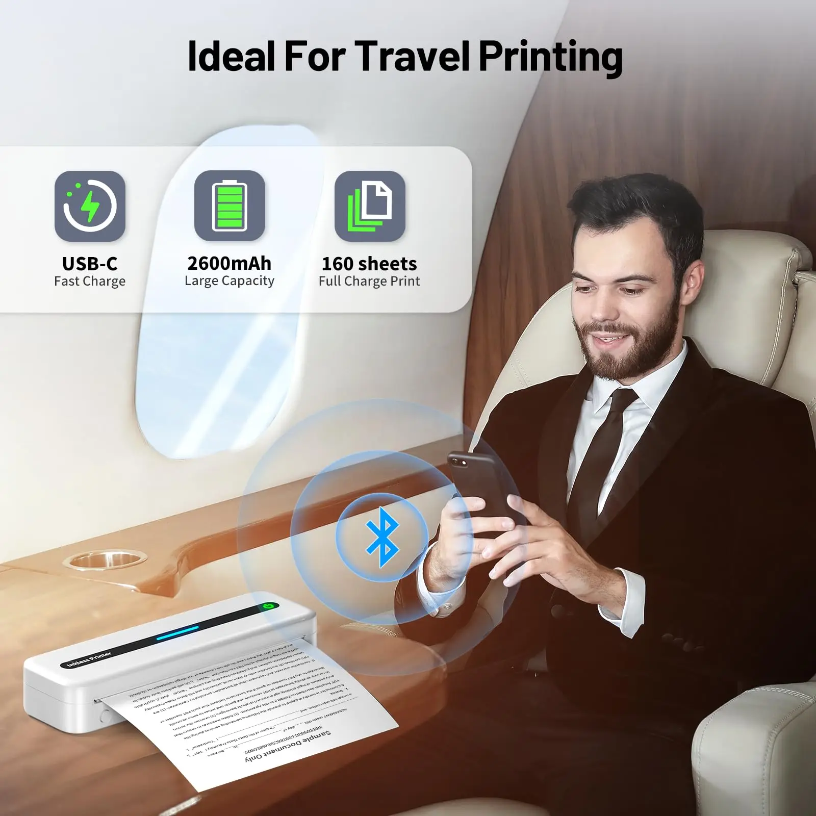 53-216mm Paper Printer M832 Portable Printer Wireless for Travel Mobile Office Bluetooth Thermal Printer Inkless Mobile Printer