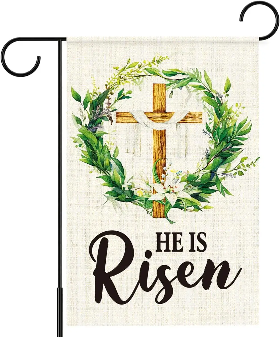He Is Risen Easter Garden Flag,Blessing Small Yard Flag,Easter Theme Welcome Garden Flags for Outside Outdoor,12x18 Inch Bur MMZ