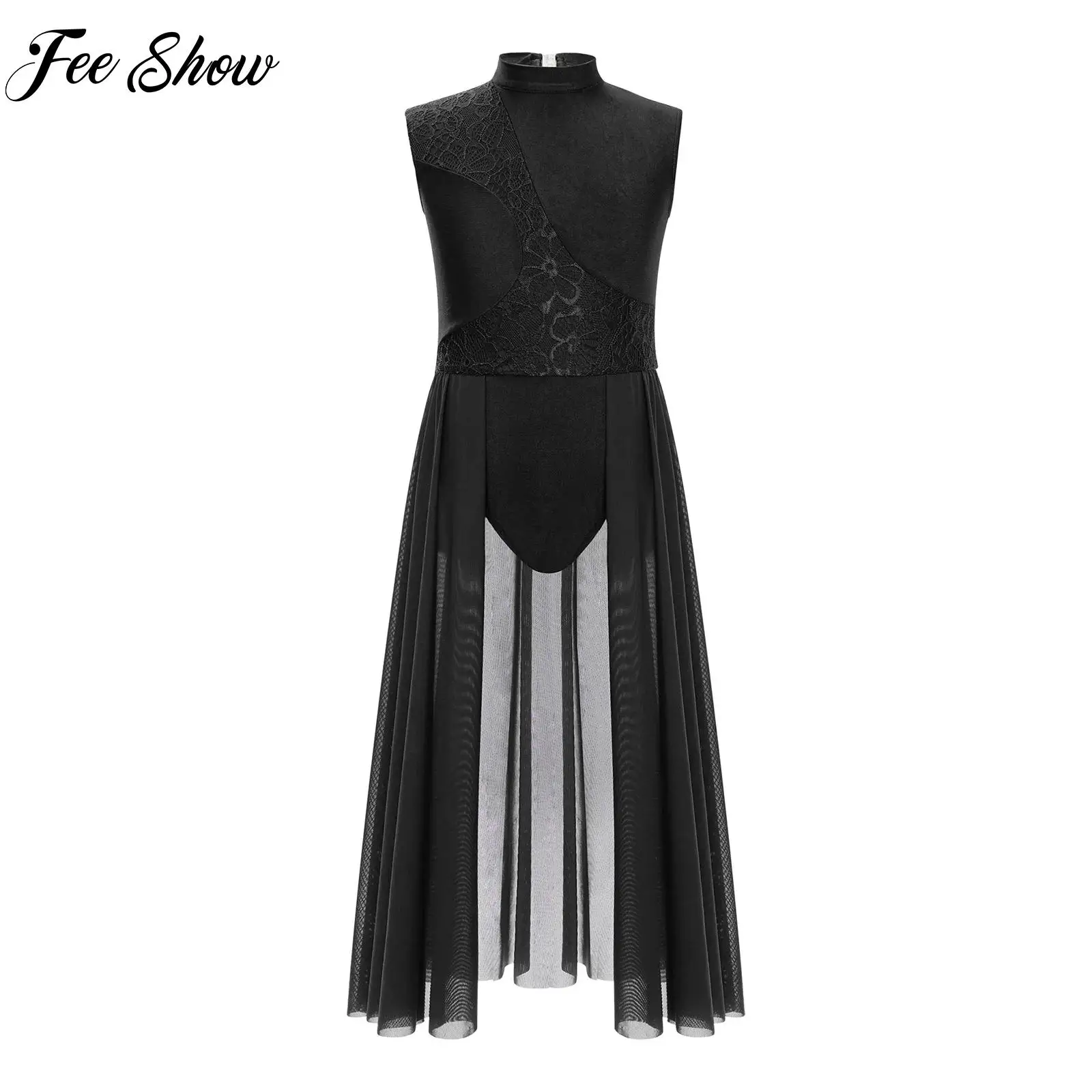 

Girls Ballet Lyrical Dance Dress Teen Sleeveless Floral Lace Leotard Dress for Modern Contemporary Dance Performance Competition