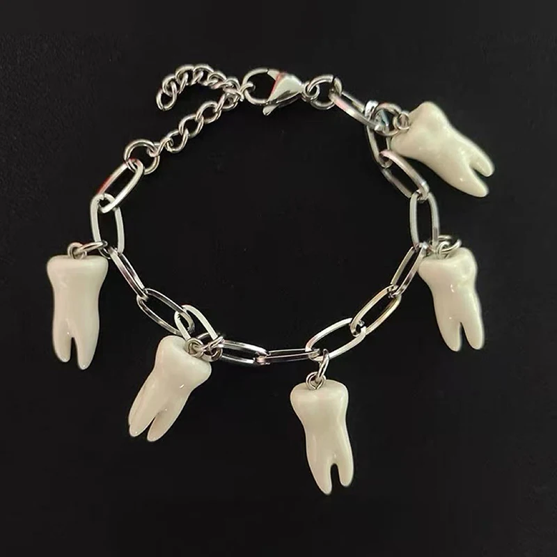Charm Bracelet Gothic Bracelet Jewelry Trendy Unique Stainless Steel Bracelet Teeth view 2