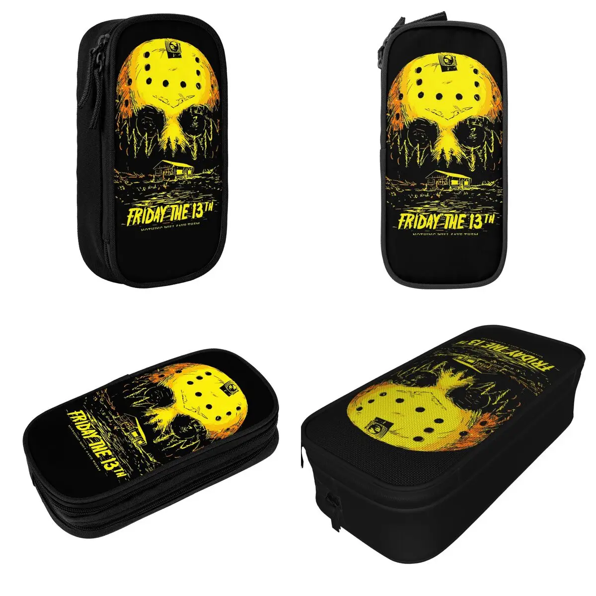Jason Voorhees Friday حقيبة أقلام رصاص ، حقائب حامل أقلام إبداعية للطلاب ، سعة كبيرة ، مستلزمات مدرسية ، أقلام رصاص تجميلية