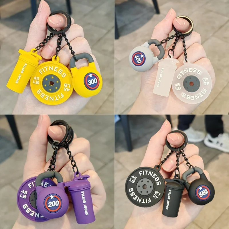 Gym Gifts for Gym Lovers DlY Silicone Dumbbell Keychain Fitness Trainer Gift Backpack Car Key Pendant New Barbell Keychain