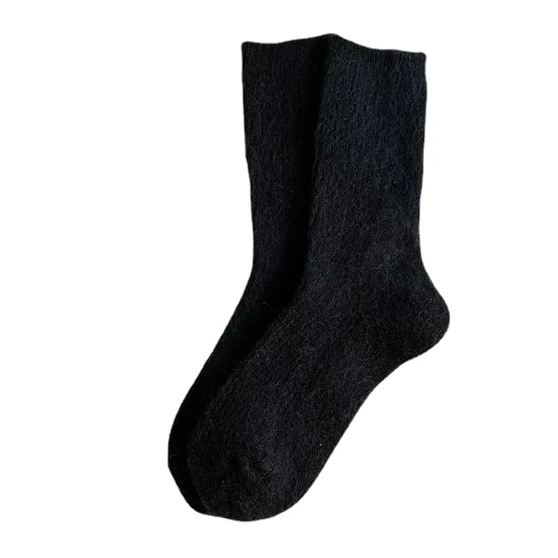 Solid Color Wool Women\'s Mid-tube Socks Autumn and Winter Stockings Thick Warm Cashmere Wool Socks