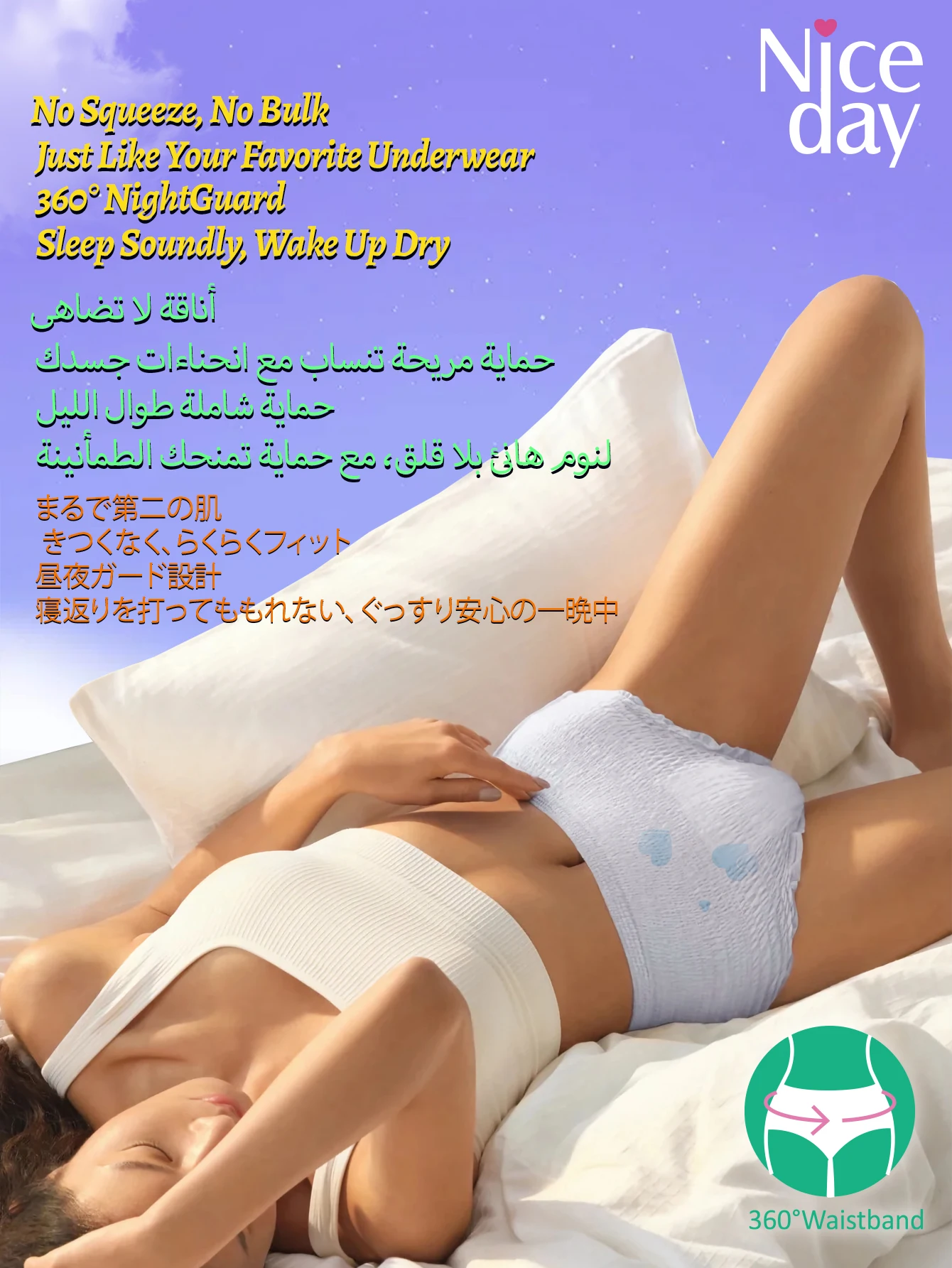 Niceday Menstrual Panties, Ultra-Thin Period Panties, Ultra-Soft Sanitary Pads for Night Use, Absorb Heavy Menstrual Flow, Prevent Side Leakage, 2 Pieces Per Pack