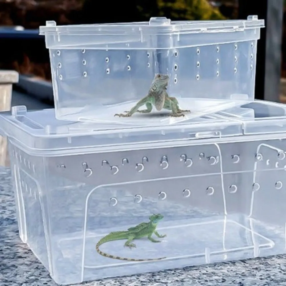 Transparent Reptile Breeding Box Stackable Escape-Proof Reptile Terrarium Ventilated Clear View Animal Habitat Cage Pet House