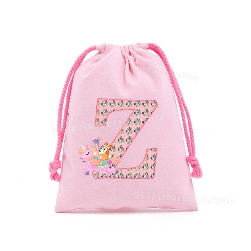 Bluey Kids Drawstring Bag Letters A-Z Bingo Chill Cartoon Anime Print Sport Child Portable Birthday Party Hand Pocket Gift Pouch