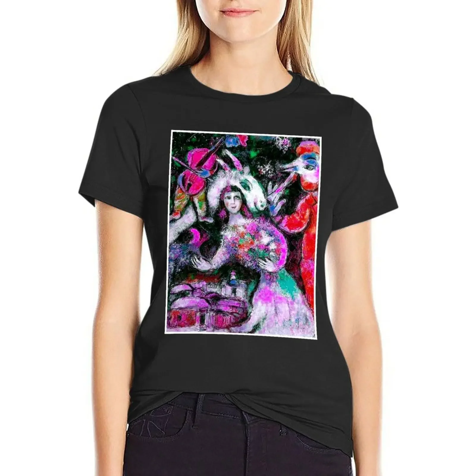 

LADY WITH FLOWERS : Chagall Style Abstract Print T-Shirt tees oversized shirts graphic tees t-shirts for Women graphic tees