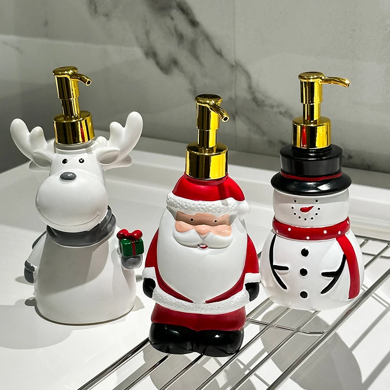 Kreative Weihnachtsmann-Seifenflasche, wiederverwendbar, Weihnachtsmann-Schneemann-Rentier-Seifenspenderflasche, Duschgel-Handseifenflasche mit Druckmechanismus – Detail 3
