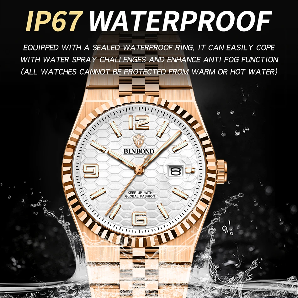 BINBOIND Orologio da polso casual alla moda per uomo Settimana Data Orologio da uomo in acciaio inossidabile Orologio da uomo al quarzo di lusso impermeabile luminoso + scatola