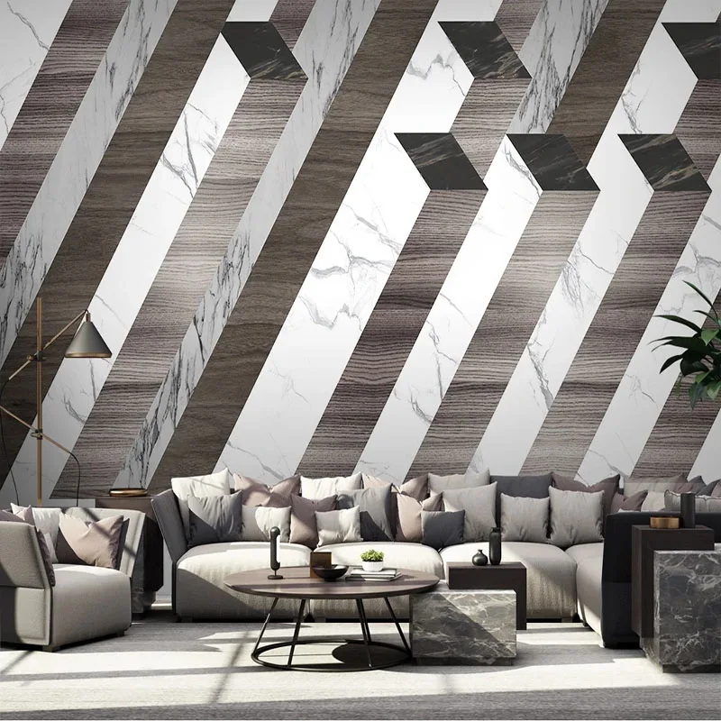 Custom Any Size 3D Marble Modern Simple Stone Grain Wood Grain Combination Background Wall Papel De Parede Home Décor Tapety Art