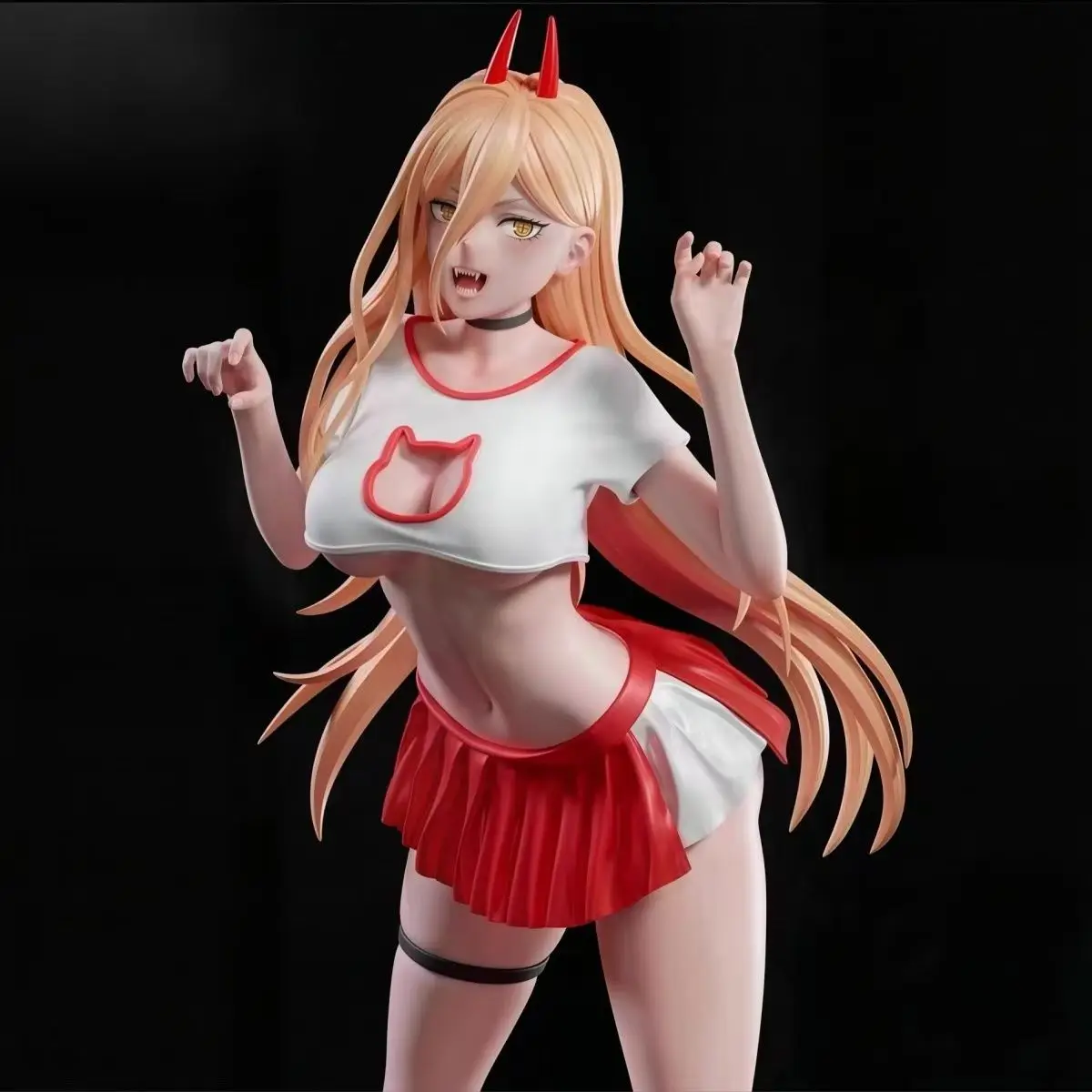 Chainsaw Man Power Figure Red Horns Blonde Hair Cat Ear T-Shirt Skirt Pose Collectible Desk Decor 19cm Sexy Maid Movable PVC Toy