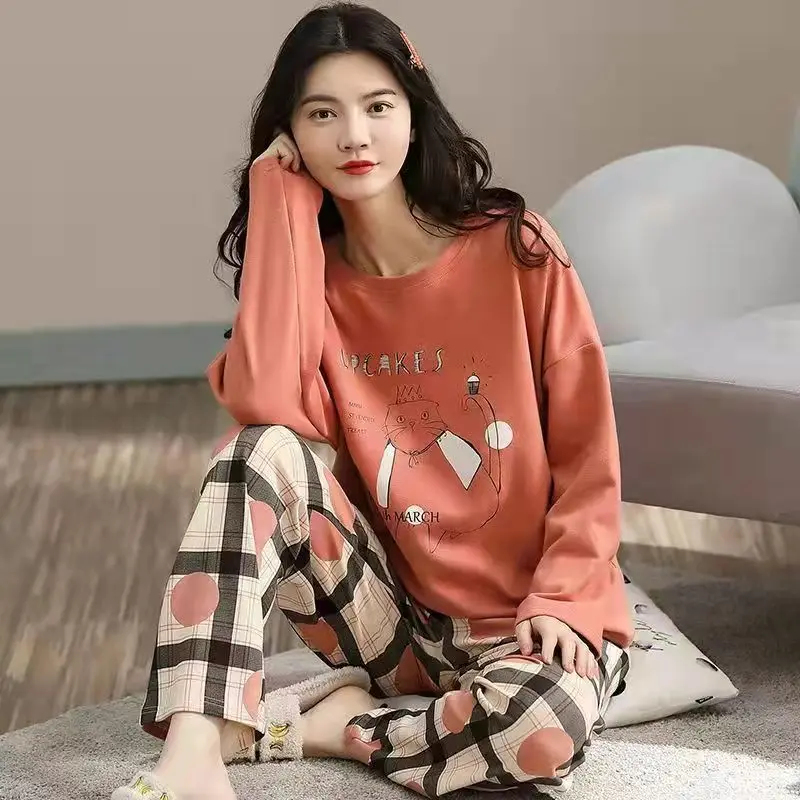 Spring Autumn Pyjamas Big Size 4XL Women Pajamas Print Sleepwear Long-sleeved Homewear Sets Womens Simple Loose Casual Pijamas