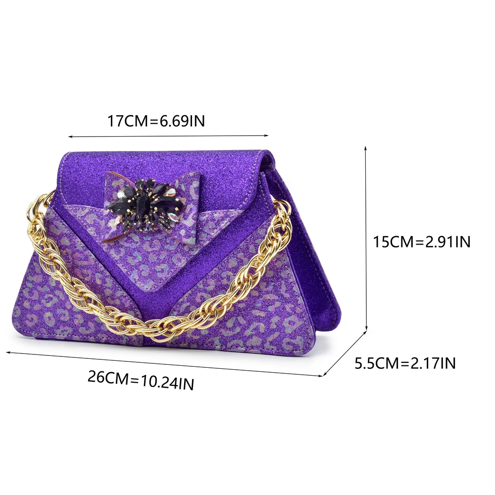 Purple Shoe and Bag Set for Party in Women Luxury Italian Shoes and Bag Set for Party Elegant Rhinestone Wedding Shoes Bride