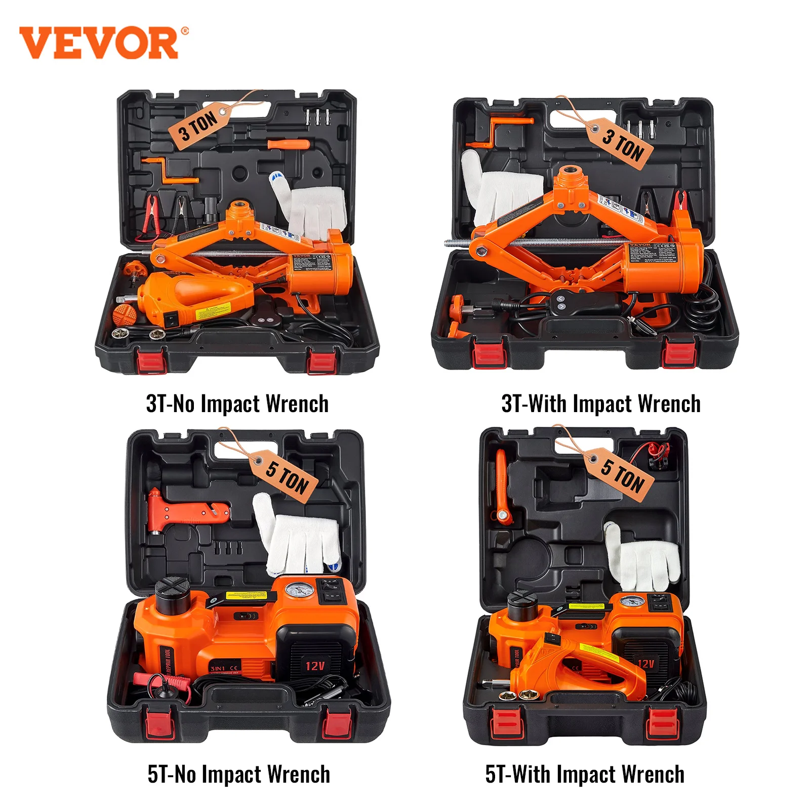 

VEVOR Electric Car Jack Floor Jack 3/5Ton Lifting Set DC 12V Car Scissors Jack With Impact Wrench Auto Repair Tool Service Kit