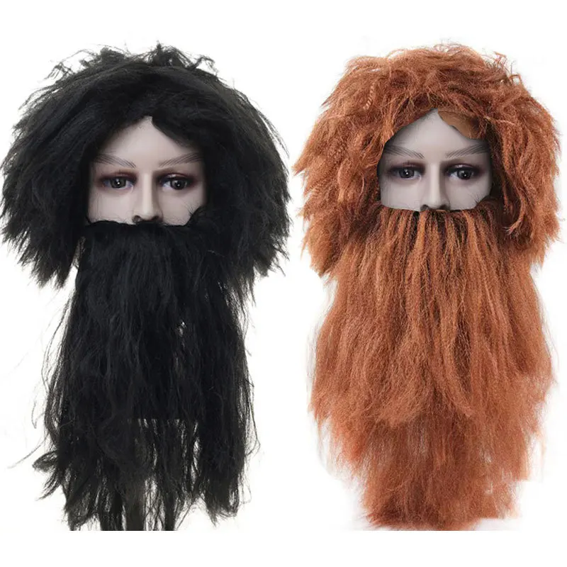 COS Halloween Wig Show Dress Up Aboriginal Wig Savage Wig Headgear بالإضافة إلى مجموعة اللحية