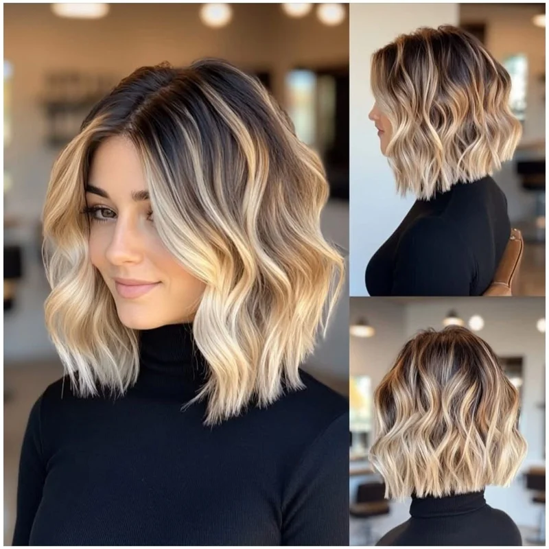 bronde balayage brown to blonde wavy bob Lace Front Wigs 13x4