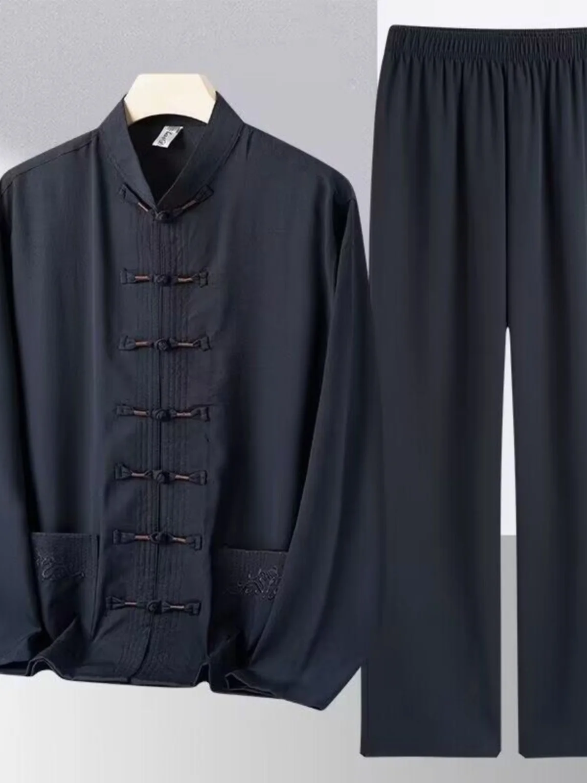 

Мужской комплект Ханьфу из двух предметов с длинными рукавами, легкий, простой, стильный, весенне-летняя одежда для мужчин среднего и старшего возраста