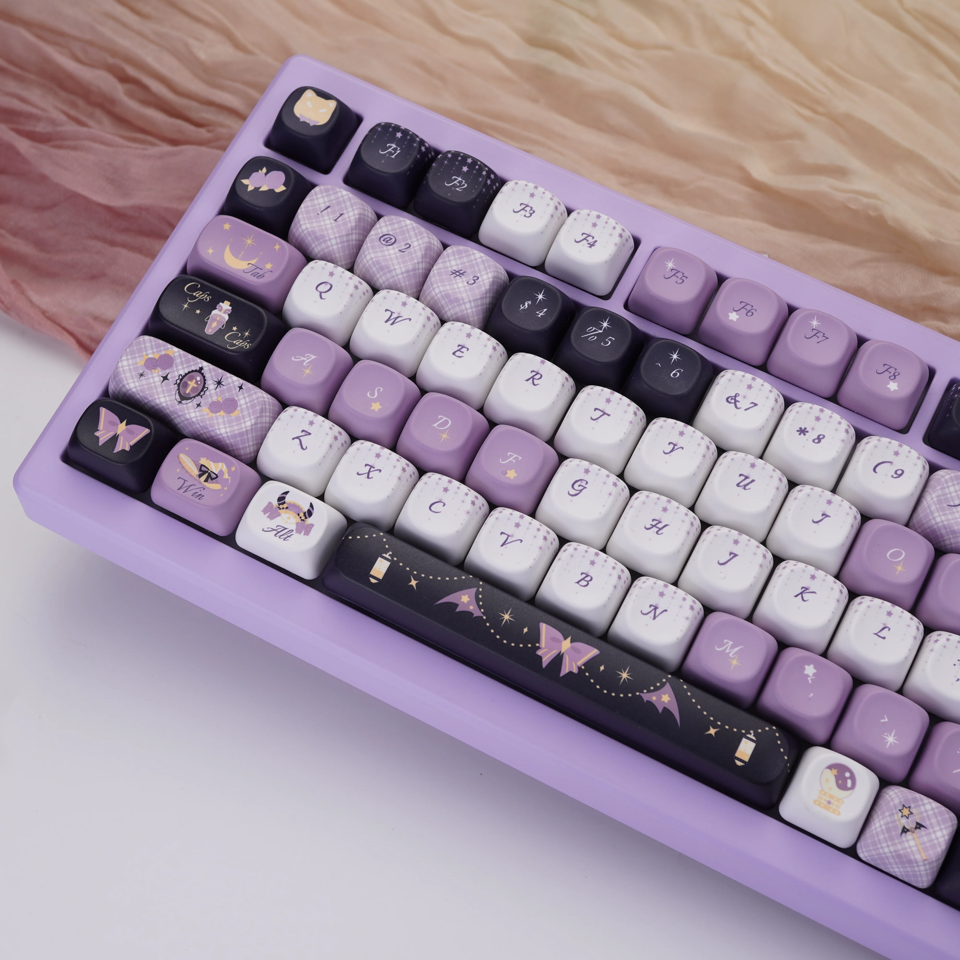Cute Purple Keycaps Customized Keyboard Keycaps Alice Iso Layout Wish Witch MOA Pbt Sublimation 2.25/2.75U Space Bar