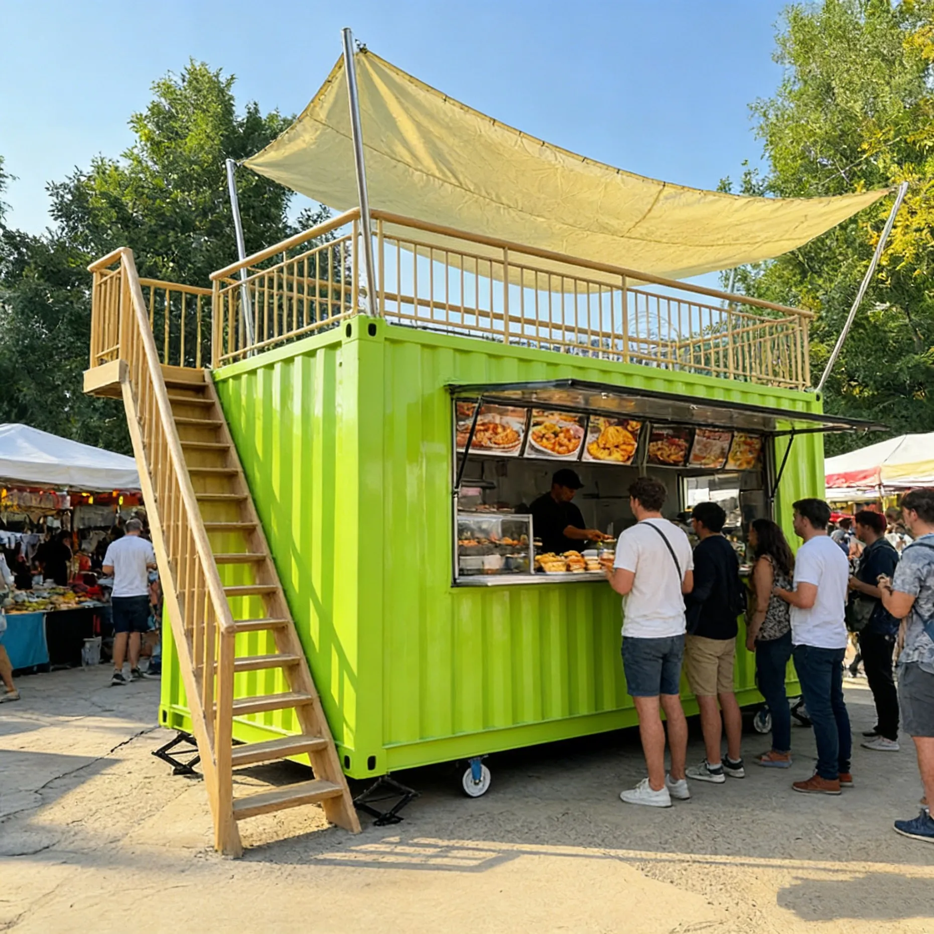 Mobile Container Food Truck Trailer USA Standard Stainless Steel Aluminum Fiberglass Ice Cream Snack Chips Fast Food Retail