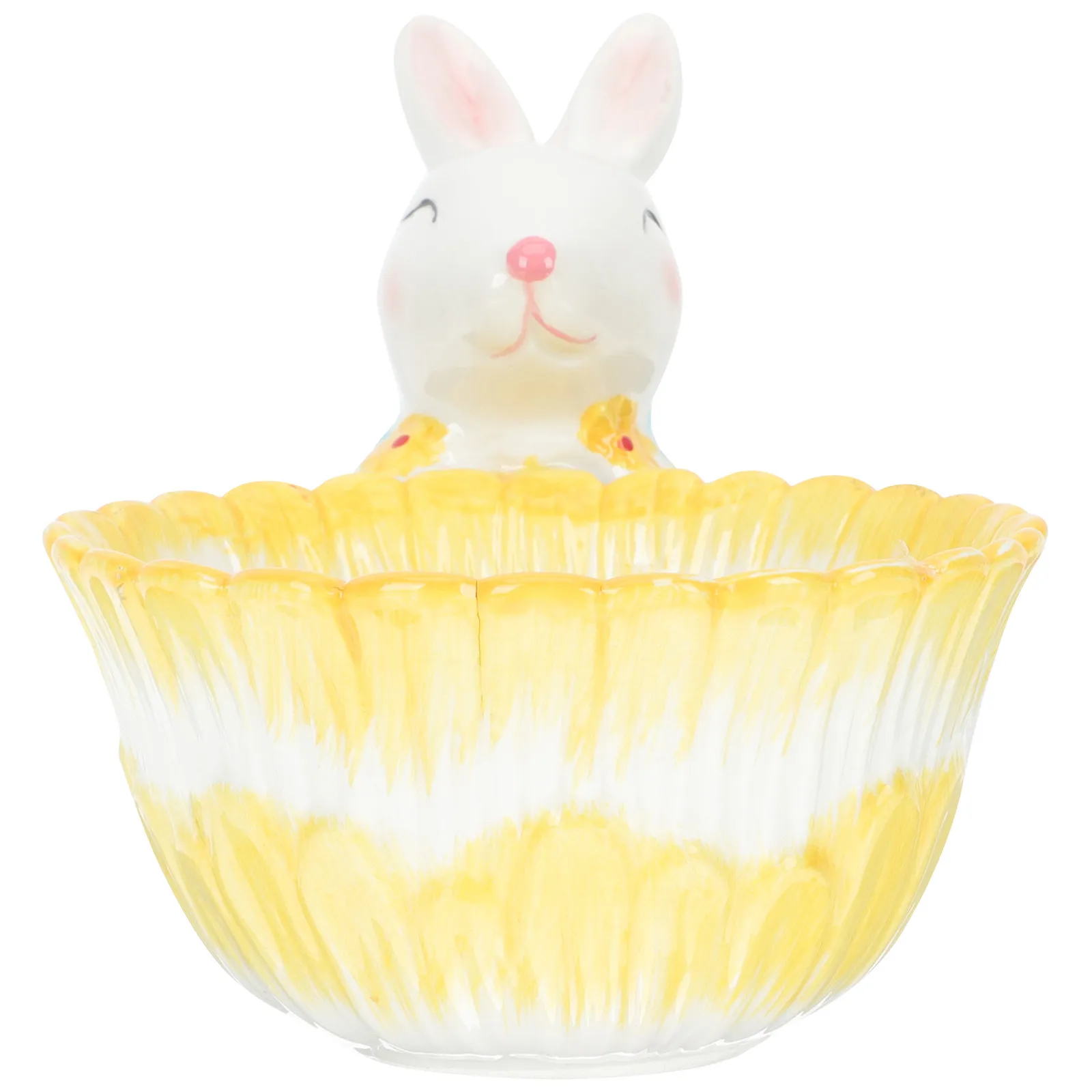 

Rabbit Basket Ornament Easter Candy Bowl Ceramic Craft Bunny Storage Easter Decoration Desktop Decor Small Rabbit Statue