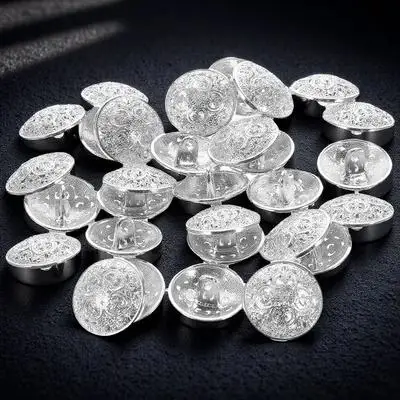 

30pcs 23Mm Metal Buttons Hollow Out Design For Clothing Jackets Diy Sewing Fastener Silver Rustproof Durable Craft Accessory