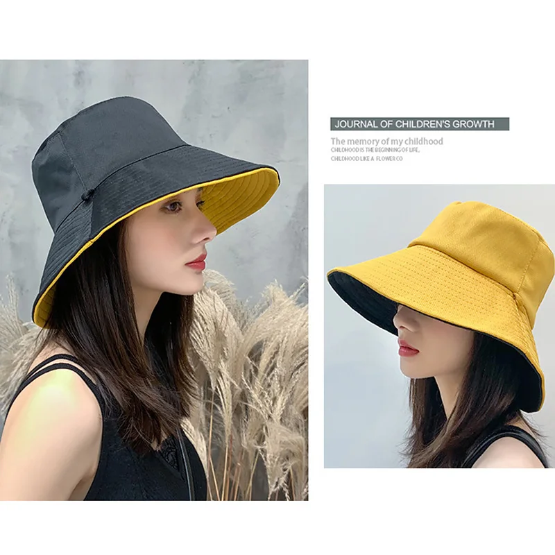 Anti-Uv Wide Brim Sun Hat Double-Sided Foldable Bucket Hat Women Girls Summer Vacation Beach Sunscreen Fishing Panama Visor Hat