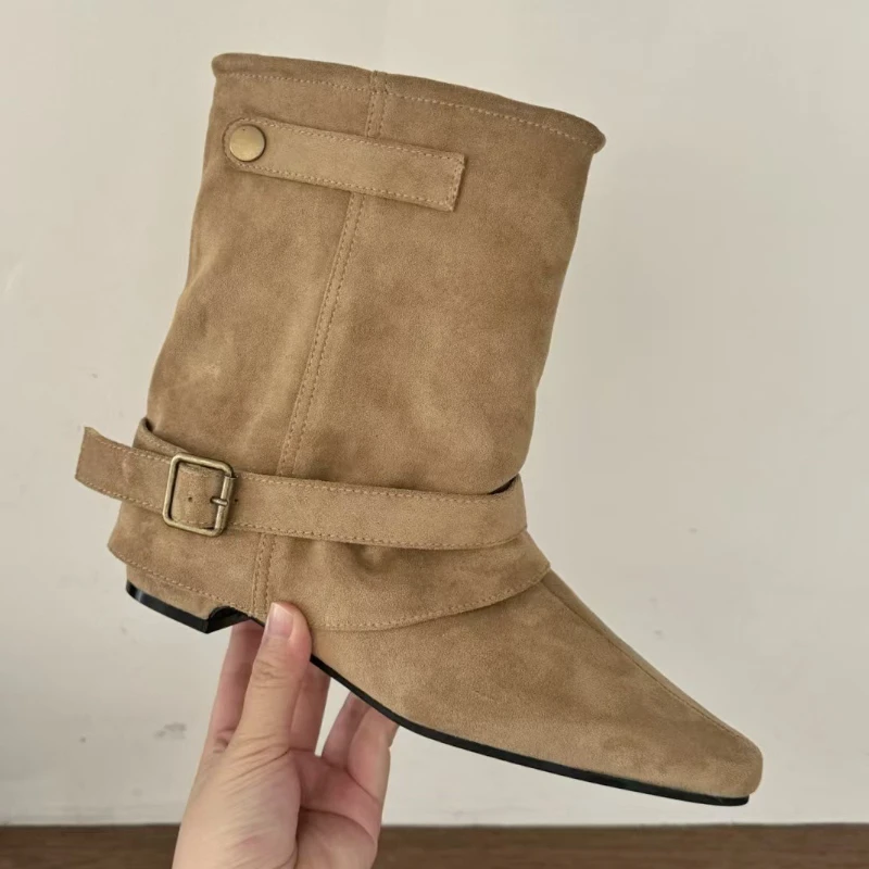 

Winter Ankle Boots for Women Pointed Toe Belt Buckle Modern Short Boots Female Western Style Fashion Designer Boots Women Botas