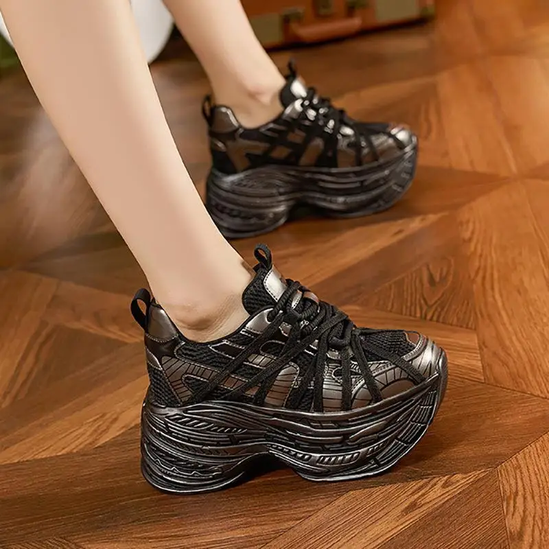 

Casual Sporty Women's Shoes Increased Height Inner Leather Dad Shoes Versatile Making Feet Look Small Daily Wear round Toe
