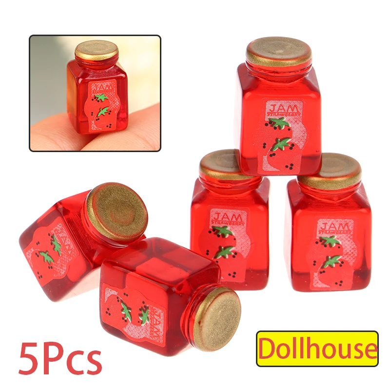 5 pçs 1/12 casa de bonecas molho de morango jam jar casa de bonecas em miniatura cozinha acessórios de comida casa de bonecas decorações brinquedos