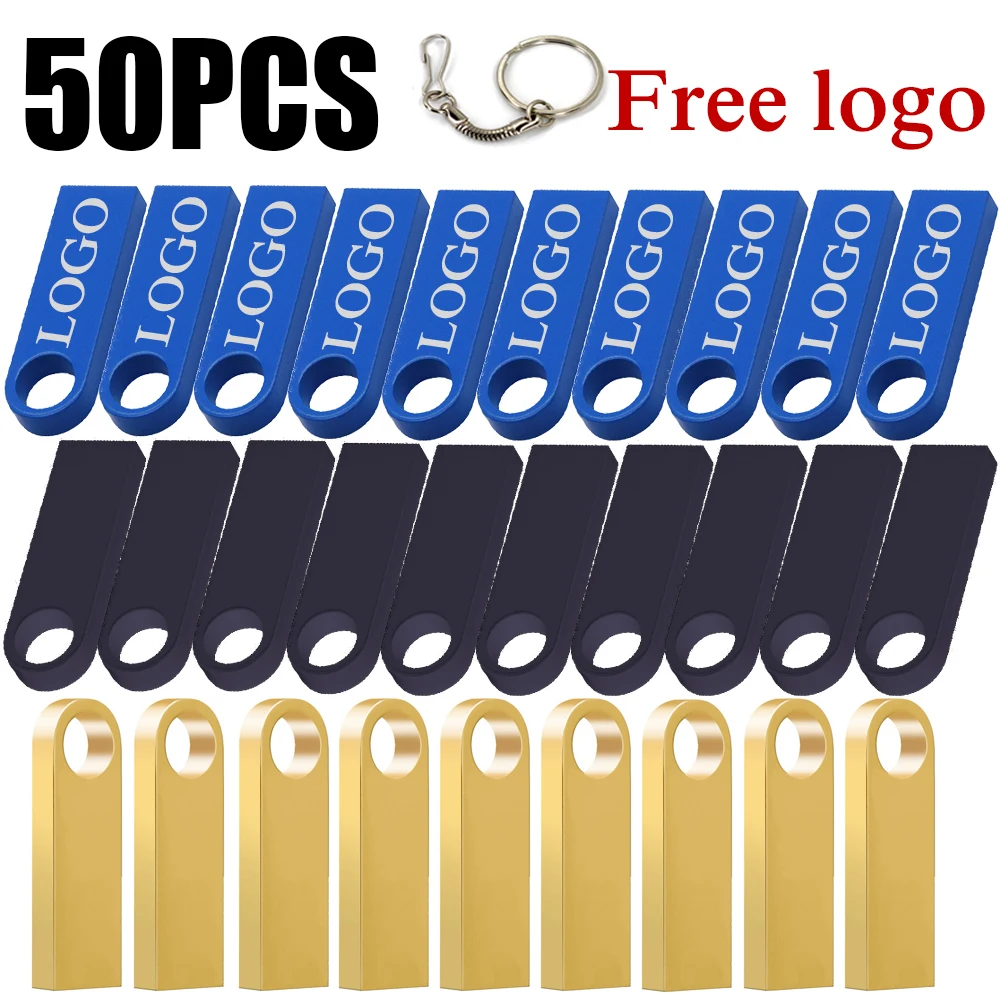 50PCS Custom LOGO USB Flash Drive 4GB 8GB 2.0 High Speed Pen Drive 16GB 32GB 64GB 128GB metal usb sticks with key