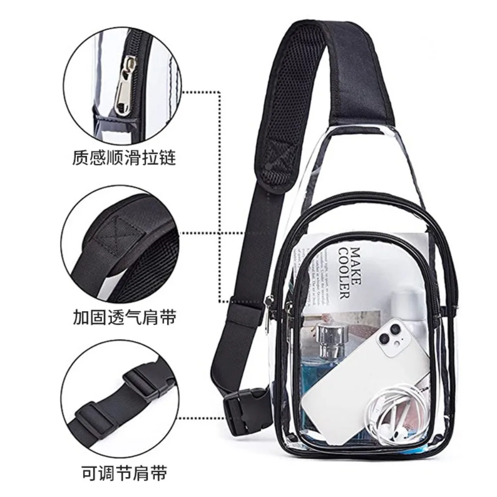 Transparente Umhängetasche, Robuste Wasserdichte Brusttasche, Sicherheitsgeprüfte Schnellzugangs-Stadiontaugliche Konzert- und Spieltagstasche für Damen und Herren – Detail 4