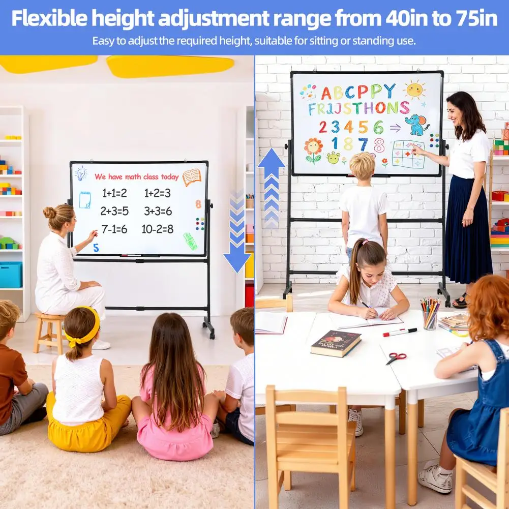 Rolling Dry Erase Board for Office Classroom, Large Magnetic Mobile Standing Whiteboard, Height Adjustable Double Sided Easel