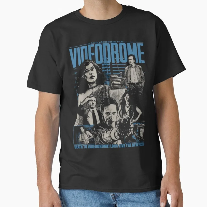 

1129 Horror Movie Videodrome Vintage Scary Halloween gift T shirt Large size Tops Retro Graphic Print Clothes 100% Cotton Tee